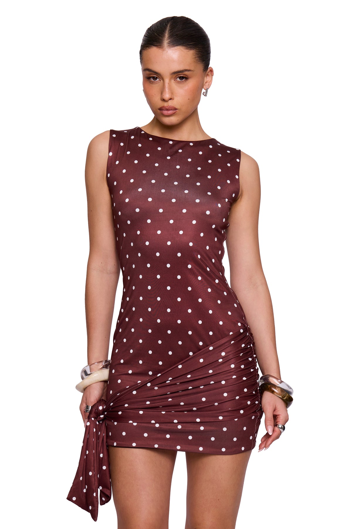 Chocolate Polka Wrap Mini Dress