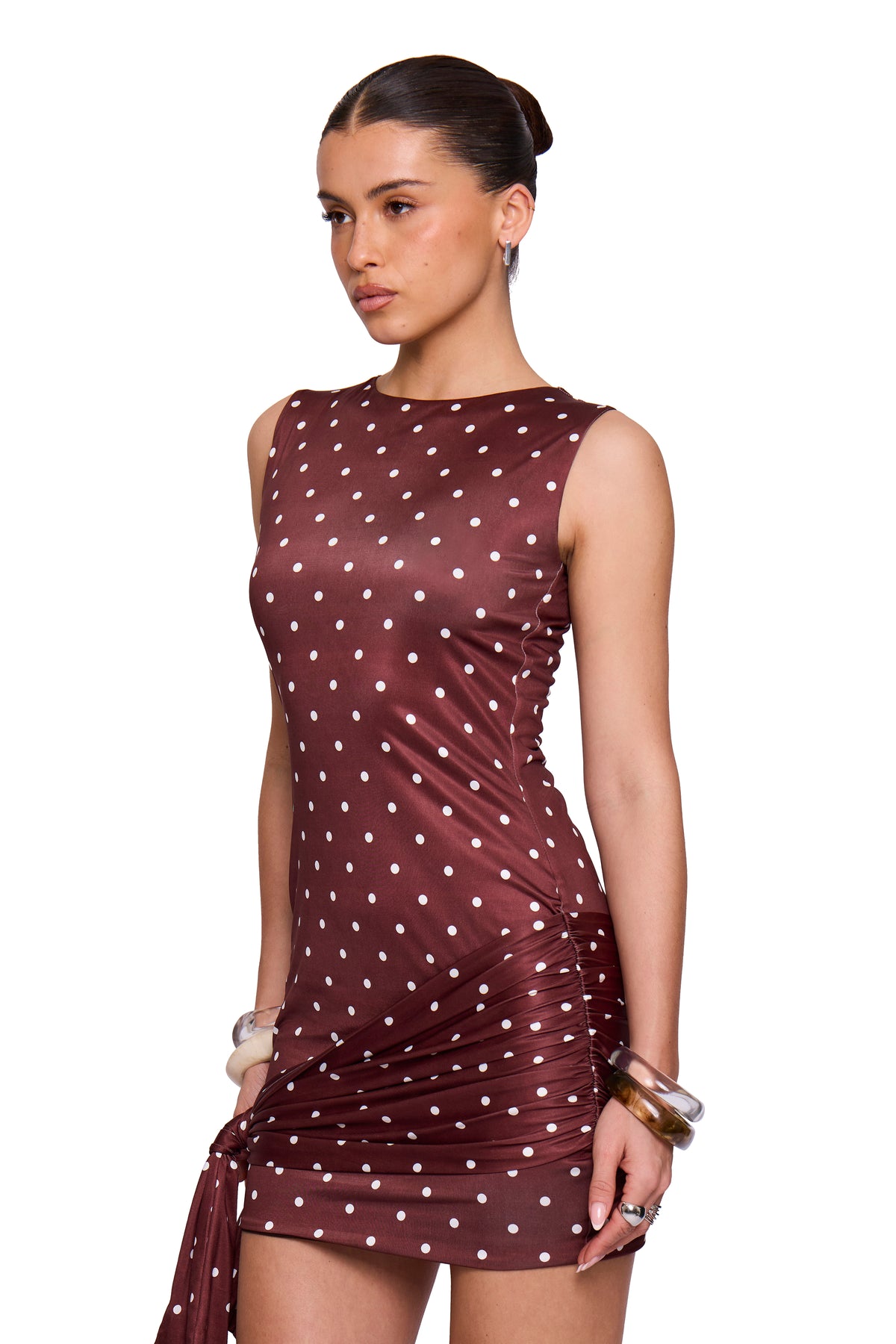 Chocolate Polka Wrap Mini Dress