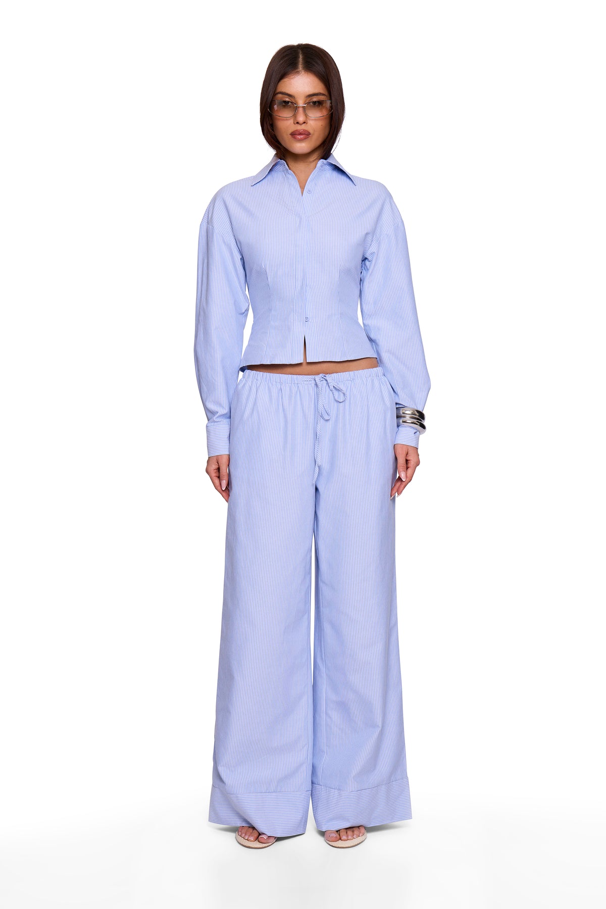 Blue Pinstripe Wide Trouser