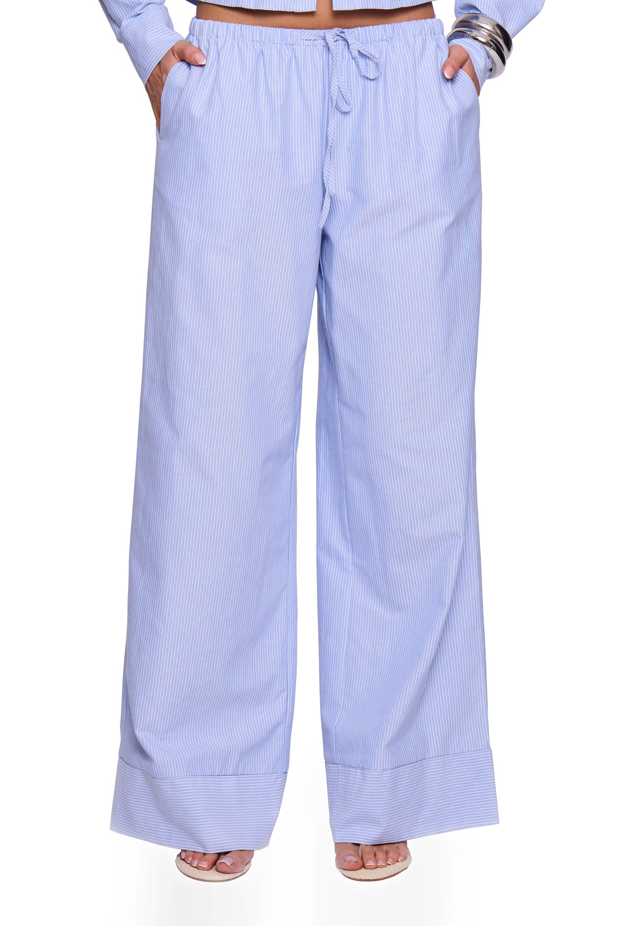 Blue Pinstripe Wide Trouser
