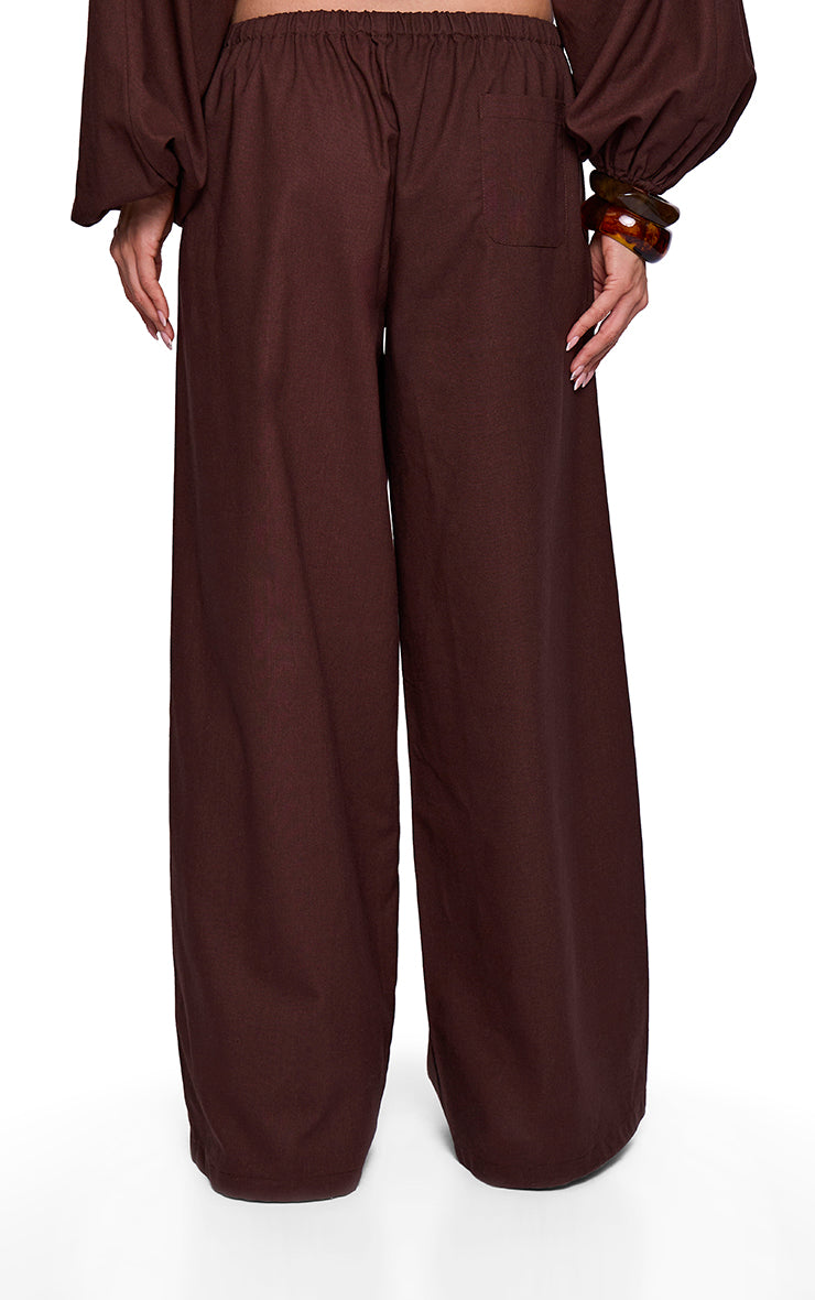 Brown Linen Blend Wide Trouser