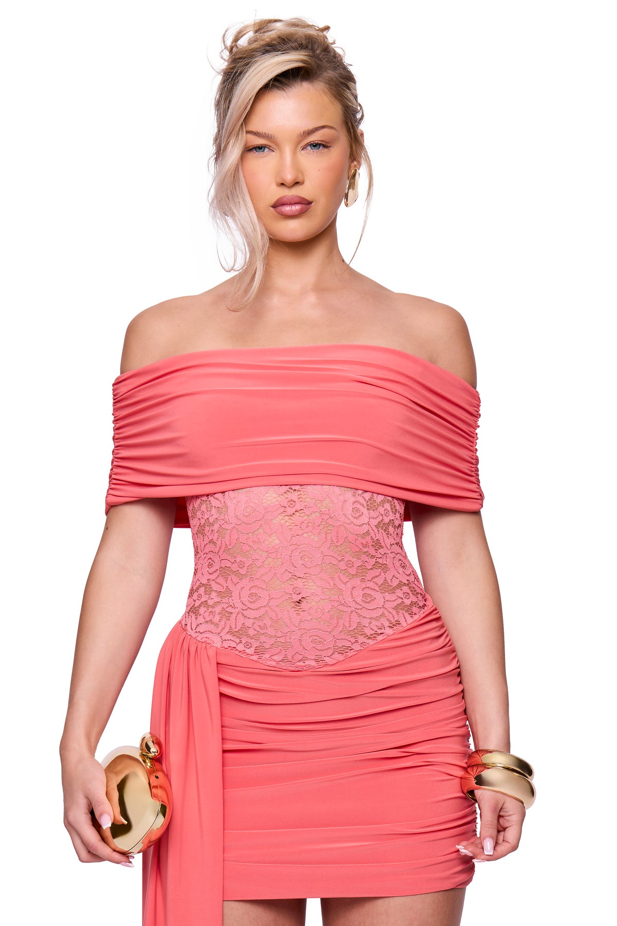 Coral Drape Mini Dress